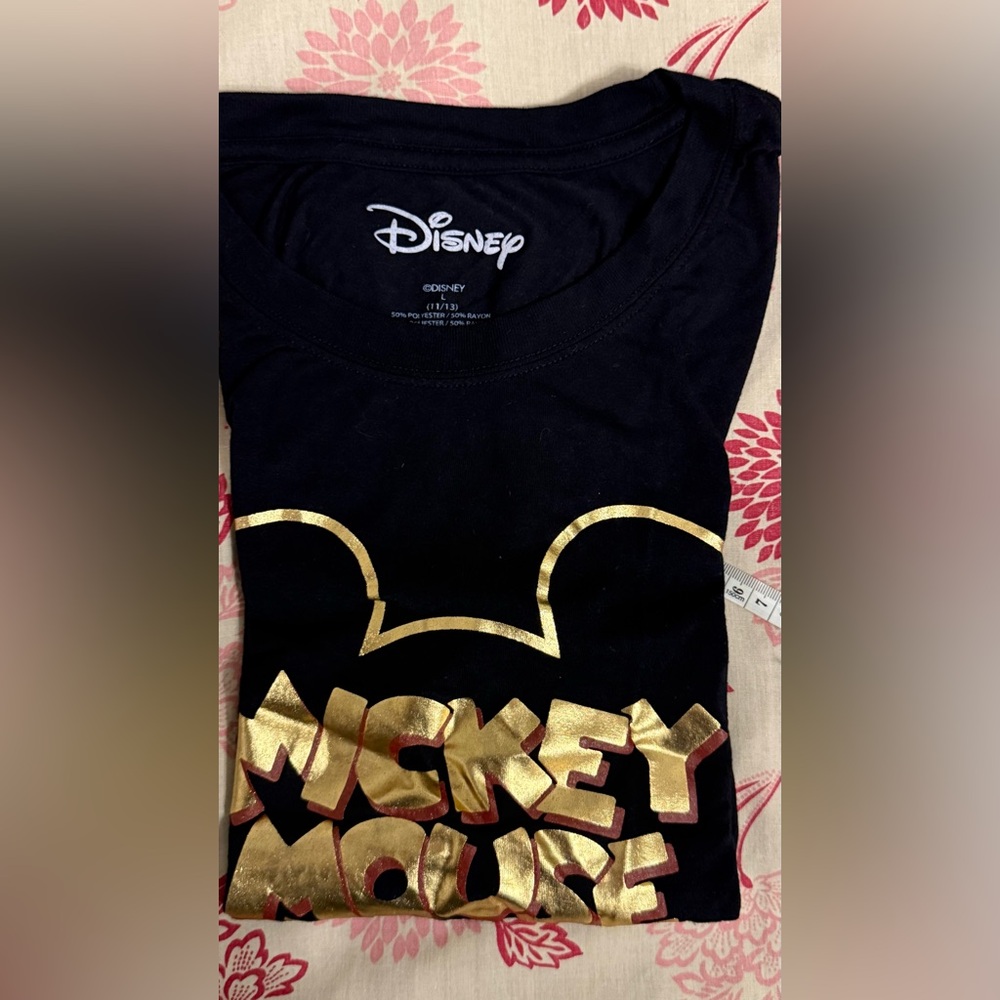 Disney Black Tee with Gold Mickey Outline